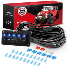 Nilight 16AWG 14AWG 12AWG LED Light Bar Wiring Harness 5Gang Rocker Switch Panel