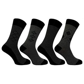 Flexitop Men's Bamboo stripe/ argyle design Socks with hand link toe 4 Pairs U.K. Size 6-11 grey mix FL125