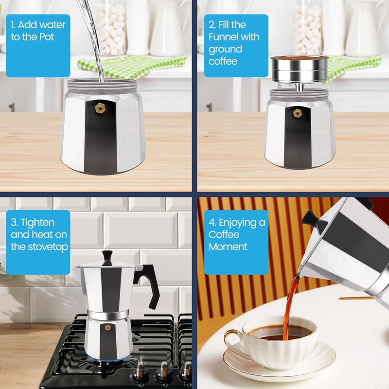 Supvision 6 Cup Moka Pot Aluminum 300ml Italian Coffee Maker
