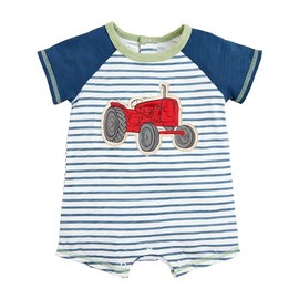 Mud Pie Baby Boy Printed Tractor Shortall; 3-6 Months