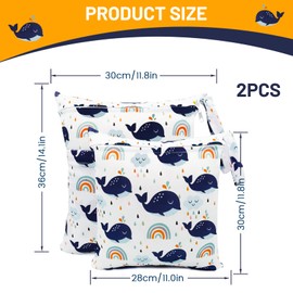 Darryy Wet Bag Nursery, Wetbag Nursery Set of 2, Laundry Bag Kita Waterproof, Wet Bag Washable, Nappy Bag Wet Bag, Wet Bag Cloth Nappies, Wet Bags Reusable, Whale, Colourful, Wetbag