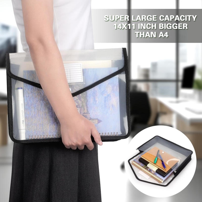 Plastic Expanding File Folder, Transparent envelopes with Snap Closure, No