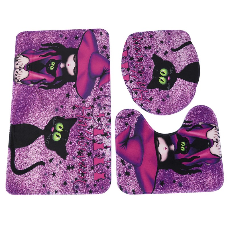 3PCS Witch Pattern Polyester Toilet Mat Carpet Non slip Bath