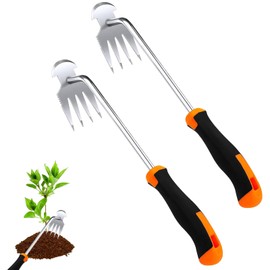 ARCPNRT Weeder 2 Pieces Stainless Steel Weed Remover Device Joint Scraper with Handle, Garden Rake Weed Remover, Weed Claw for Garden for Digging, Transplanting, Weeding