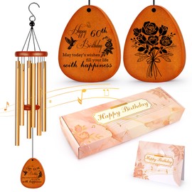 60th Birthday Gifts for Women, 60th Birthday Decorations for Women, Hummingbird Wind Chimes for Outside, Birthday Gifts for Mom, Wife, Grandma, Happy 60th Birthday Wind Chimes, Mom Gifts Wind Chimes