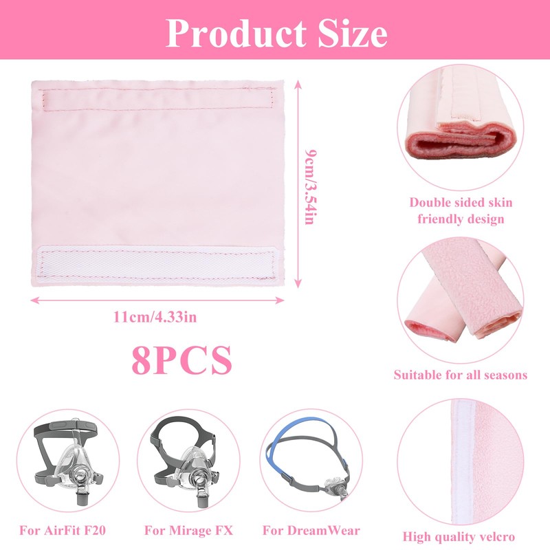 8 Pack Satin CPAP Strap Covers, Dual-Layer Satin/Polar Fleece CPAP