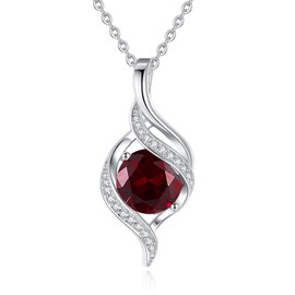 FANCIME January Birthstone Necklace for Women Round Garnet Necklace S925 Sterling Silver full Love Birthday Gifts for Mom Women, 16"+2" Inches