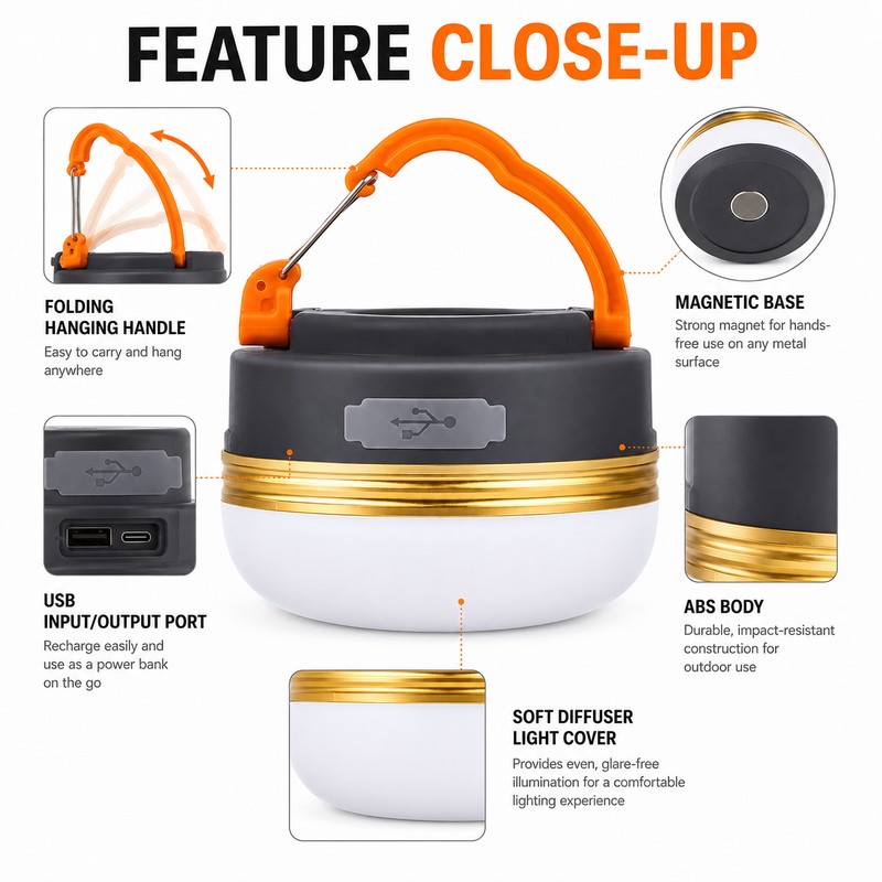 Rechargeable Camping Lantern for Outdoor Use – 4-Mode LED Tent