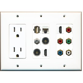 RiteAV - (3 Gang) 15A Outlet 2 HDMI Coax Cat5e Component RCA 2 Toslink USB Wall Plate