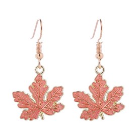 Fall Maple Leaf Earrings for Women Unique Dainty Colorful Red Autumn Tree Leaves Plant Enamel Geometric Lightweight Dangle Drop Earrings for Thanksgiving Christmas Party Holiday Jewelry Gifts (Pink leaf earring)