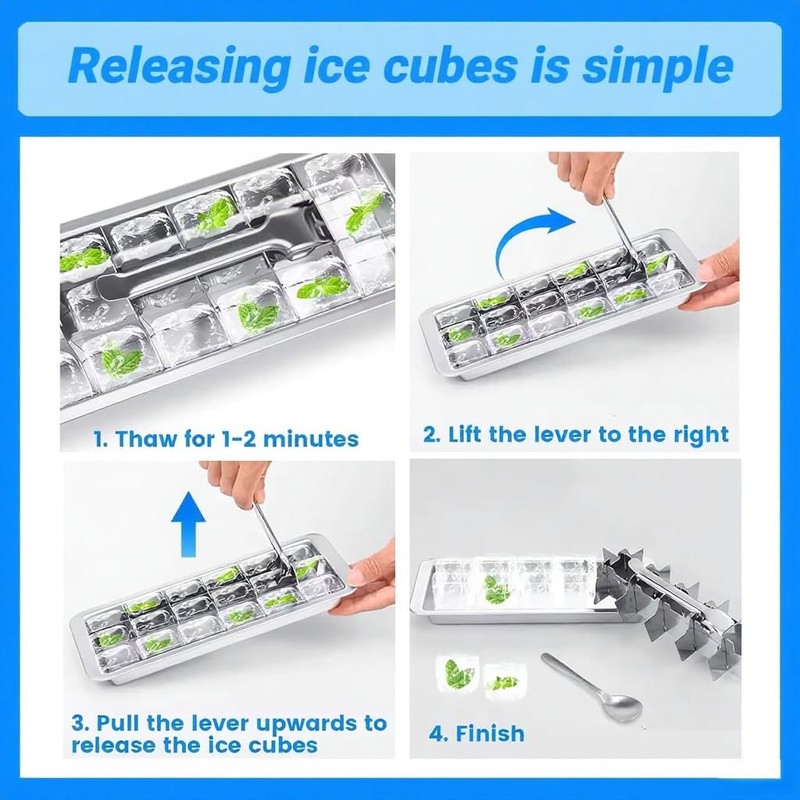 2 Pcak 18-Slot Ice Cube Trays Stainless Steel - Professional