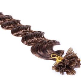 New 25 Strands Deep Wave Curly Pre Bonded U Nail Tip Fusion Remy Human Hair Extensions 22" Inches (#4 Medium Brown)