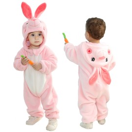 Doladola Doladola kostüme für baby mit Kapuze, Mädchen Jungen Flanell Overall, tier kostüm kinder (Kaninchen, Größe (Alter 6-12 Monate))