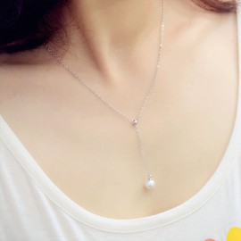 Pearl Necklace for Women Long Chain Y Necklace Gold/Silver Plated Dainty Drop Lariat necklace Cute Jewelry for Teen Girls