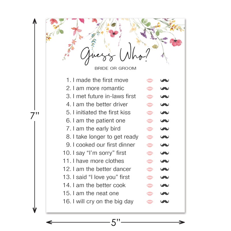 24 Wildflower Floral Bridal Shower Games (Guess Who Bride or