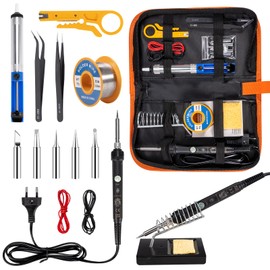 Lötkolben Set, 16 in 1 60W Soldering iron kit, 220-480°C Temperatur Einstellbar, Lötstation, 5 Lötspitzen, Lötdraht, Pinzetten und Entlötpumpe, Elektronik Lötset für Lötarbeiten Profi Hobbybastler