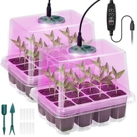 2 Pcs Grow Box,Grow Bowl For Plants,Mini Greenhouse Grow Set With Raised Lid,Seedling Starter With Full Spectrum Plant Lights,10 Labels 2 Tools,Transparent