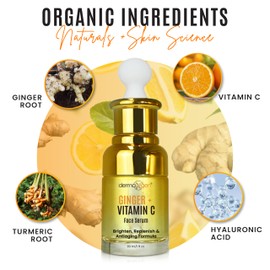 Dermaxgen Ginger Vitamin C Serum for Face – Organic Facial Serum with Hyaluronic Acid & Turmeric Root | Hydrating Moisturizer for Dull, Dry Skin – Reduces Acne, Wrinkles & Hyperpigmentation - 1FL OZ