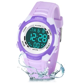 Juboos Kids Digital Watch for Boys Girls 5-18, 7 Colors LED Light Childrens Sports Outdoor Wristwatch, 5ATM Waterproof Teen Watch with Alarm,Stopwatch