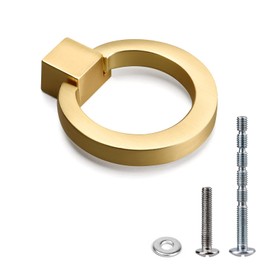 WEAVERBIRD Cabinet Knobs Brushed Brass Gold Ring Drawer Pulls 1.57" Diameter Round Drawer Handles for Kitchen Cupboard Door, Dresser Drawer, Wardrobe - 2 Pack