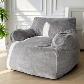 MAXYOYO Giant Bean Bag Chair, Faux Fur Stuffed Bean Bag Couch with Filler Large Living Room Bean Bag Chair for Adults, Big Lazy Sofa Accent Chair with Pocket Floor Chair for Gaming, Reading, Grey