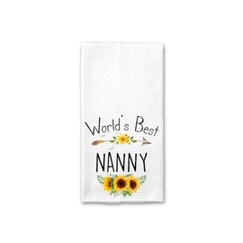 World's Best Nanny Kitchen Towel, Floral Sunflower Kitchen Towel, Best Nanny Ever, Gift Mothers Day Birthday Christmas Thanksgiving for Nanny, Soft and Absorbent Kitchen Tea Towel