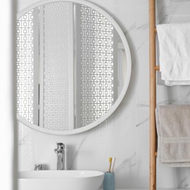EssOAKence Round Solid Oak Wood Mirror, 24x24 Inch Medium Size, White Frame, Modern Decorative Wall Makeup Mirror for Bathroom, Bedroom, Living Room(White, 24" x 24")