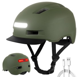 Shinmax Bike Helmet for Adults Men Women with USB Rechargeable LED Front&Back Light, Adjustable Cycling Helmet with Detachable Visor for Urban Commuter Road Biker