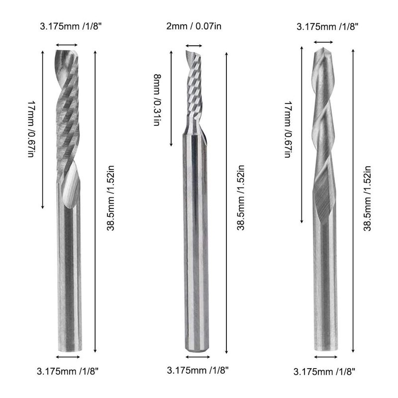 Gasea 12pcs 1/8" Shank Tungsten Carbide End Mill Cutter Bits