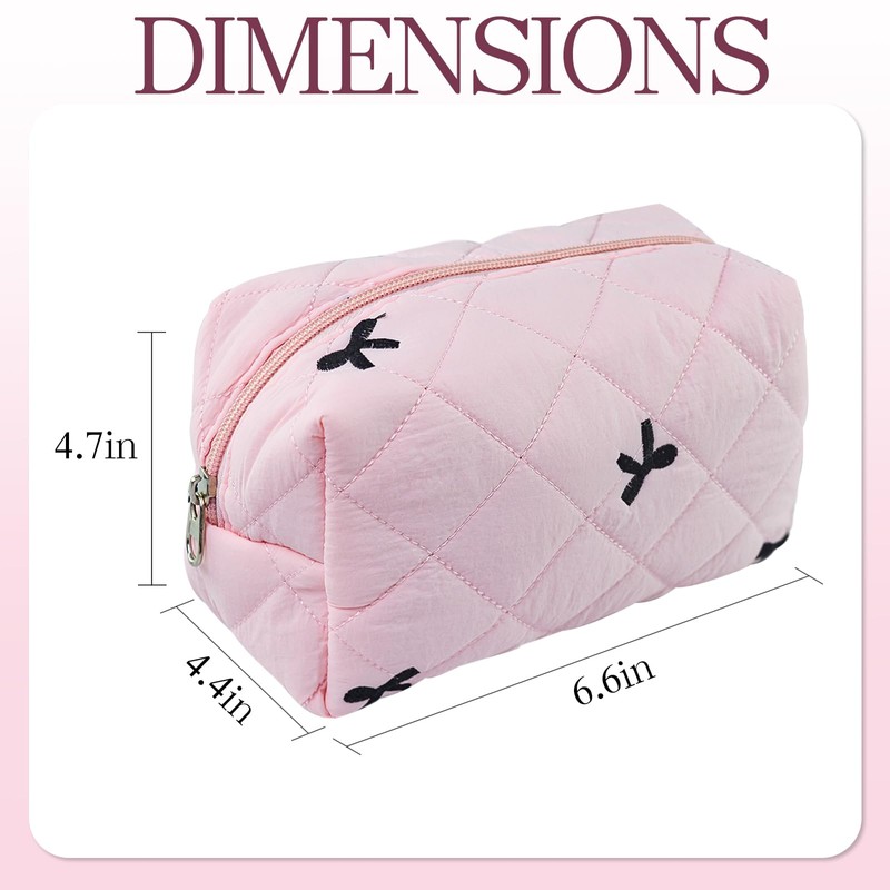 AMZMA Quilted Makeup Pouch,Cotton Puffy Makeup Bag, Coquette Cosmetic Bag