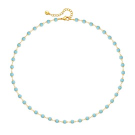 Blue Choker Necklace for Women Dainty 18k Gold Plated Boho Beaded Necklace Light Blue Bead Necklace Blue Necklaces Gold Chain Aquamarine Necklace for Women