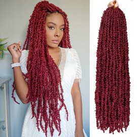 ZRQ 2 Packs Butterfly Locs 30 Inch Burgundy Soft Locs Crochet Hair,Pre-looped Distressed Faux Locs,Red Goddess Locs For Women Synthetic Hair Extensions (2 Packs BUG#)
