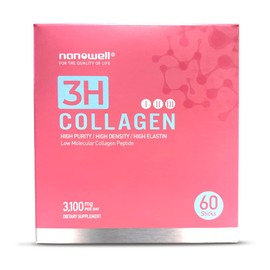 NANOWELL 3H Collagen Peptide Powder - Types I, II, & III with Vitamin C, Hydrolyzed Elastin Peptide & Hyaluronic Acid - Supports Hair, Skin, Nails, Joints & Bones - 60 Sticks, 30 Day Supply