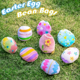 ZEBNYYA 8PCS Egg Bean Bags Toss for Kids, Nylon Cornhole Bean Bags for Tossing with 1 Carry Bag, Colorful Bean Bags for Easter Cornhole Toss Game Set, Party Favor, Carnival Game, Outdoor Toys Supplies