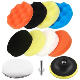 Swpeet 11Pcs 6 Inch Car Foam Drill Polishing Pad Kit, 5 Colors 6 Inch Sponge Buffing Pads, 6 Inch Woolen Buffer Pads, Suction Cup with M14 Drill Adapter for Car Polishing Waxing Sealing Glaze