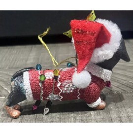 The Christmas Shoppe Black Dachshund Dog Santa Hat Christmas Ornament 4” Resin