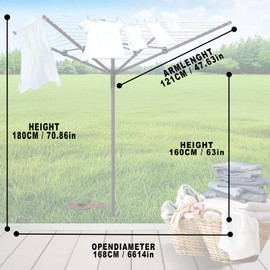 Heavy Duty Outdoor Umbrella Drying Rack, 12 Lines with 165 Feet Drying Space, Steel Frame & Adjustable Height, 4-arm Umbrella Clothesline for Laundry, Collapsible Clothes Drying Rack for Backyard