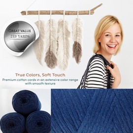 Art of Yarn Macrame Cord 250g 639 feet (213 Yards) Single Strand 3mm-4mm Twine Twisted Rope Natural Cotton Cord String Macrame Art Crafts Wall Hanger Plant Hanging Cotton 1 Skeins Navy Blue 99784