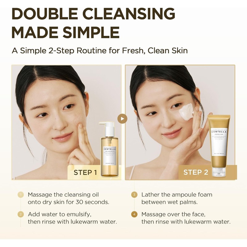 Doble limpieza SKIN1004 – Aceite desmaquillante + Espuma ampulosa 6.8