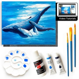 Painting4Real DIY Painting Class Kit for Adults with Video Tutorials: Learn to Paint Whales – How to Paint with Acrylics – Painting & Art Supplies – 9 Piece Acrylic Paint Set