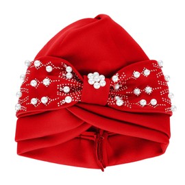 Women's Fashion Solid Colour Hot Diamond Pearl Headband Elastic Headband Cap Women's Headband Cap Bike Cap (RD1, One Size)