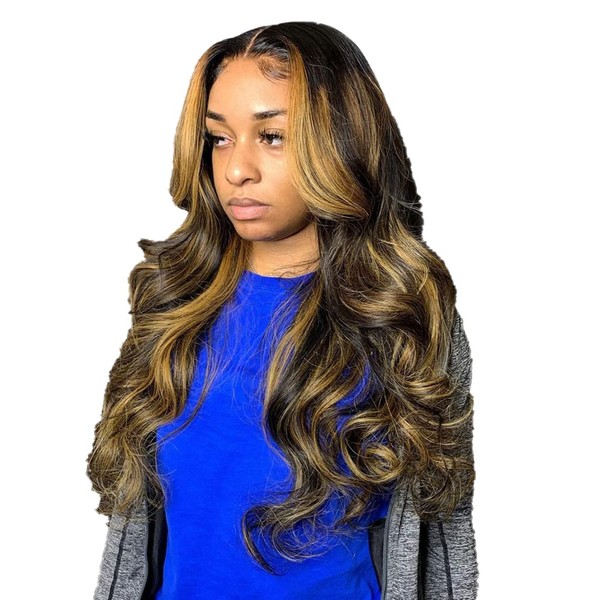 YesJYas Ombre Lace Front Wig Real Hair Wig Blonde Brazilian Hair Wig 150% Density 4x4 Lace Closure Wig Body Wave P4/27 Honey Blonde Coloured Wig With Baby Hair 16 Inches