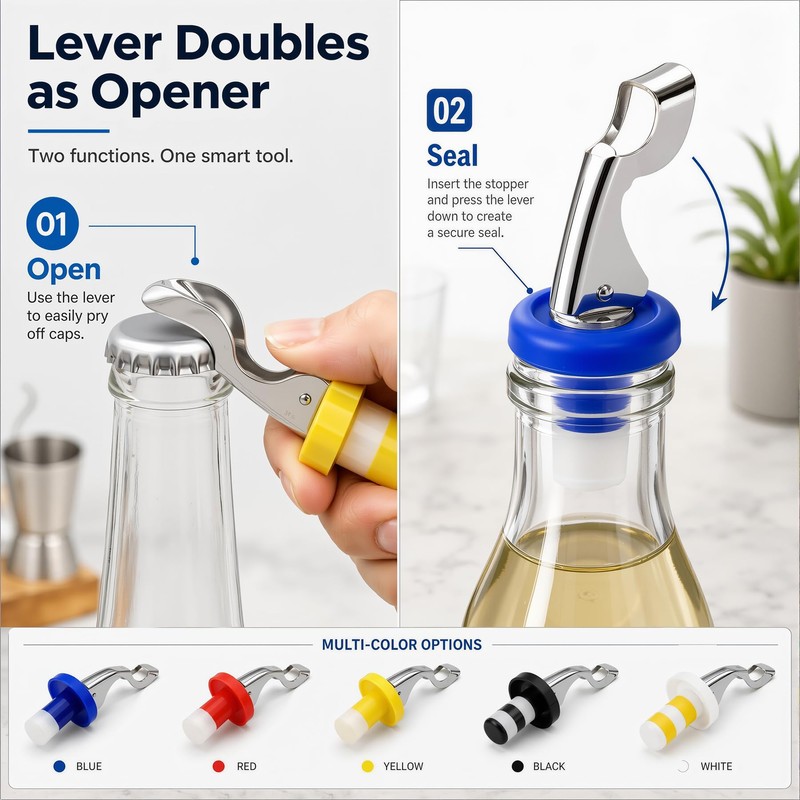 5 Pack Wine Bottle Stoppers for Glass Bottles, Soda Bottle