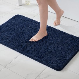 MIULEE Bath Mat, Soft Bath Mat, Non-Slip Bath Mat, Bathroom Mat, Bed Rug, Fluffy Rug, Bathroom Rug, Shower Mat for Bath & Living Room, Bedroom, 50 x 80 cm, Dark Blue