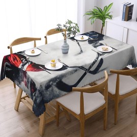 FHEDVBN Ice Hockey Art Tablecloth for Rectangle Table 54 x 72 Inch Waterproof Spill-Proof Table Cloth Washable Rectangle Tablecloth Decorative Farmhouse Table Cover for Indoor Outdoor