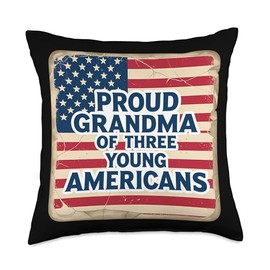 Proud Grandma Of Three Young Americans Granny Grandchild Throw Pillow