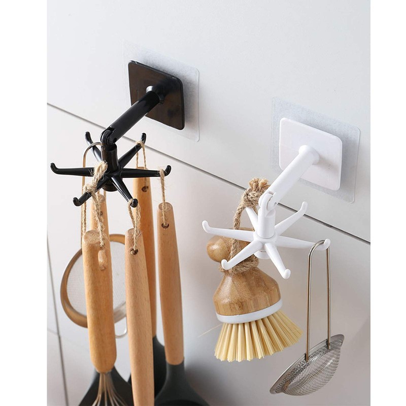 VIVLLEN 4Pcs 360° Rotating Folding Hook,Kitchen Nail-Free Rotating Shelf,Rotating Shelf