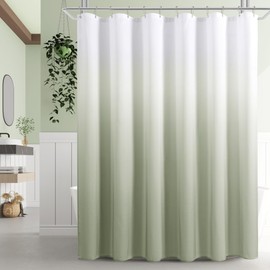 Sage Green Shower Curtain，Polyester Ombre Shower Curtains for Bathroom，Green and White Gradient Fabric Bathroom Decor Shower Set, Washable，72 x 72