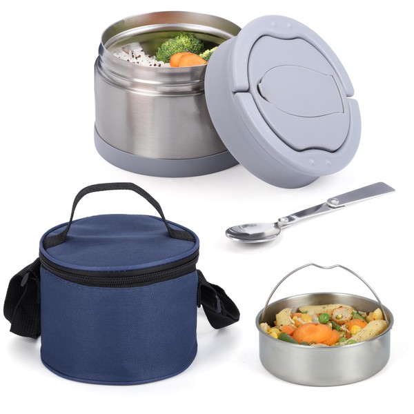 BELLE VOUS Thermal Food Container with Spoon & Bag -