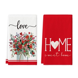 Artoid Mode Flower Vase Heart Love Valentine's Day Kitchen Towels Dish Towels, 18x26 Inch Farmhouse Anniversary Decoration Hand Towels Set of 2
